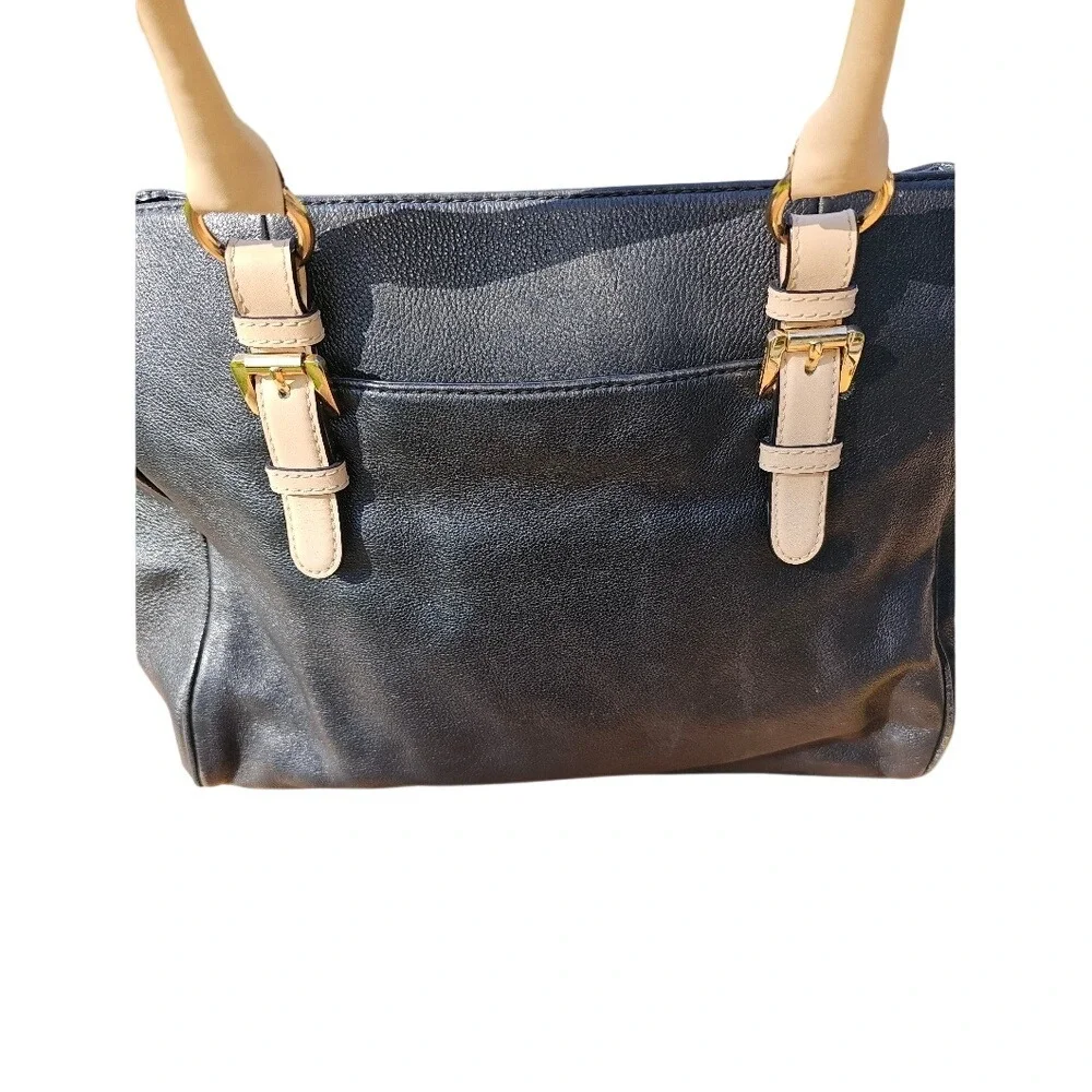 Michael Kors Black and Tan Large Leather Tote with Gold Accents